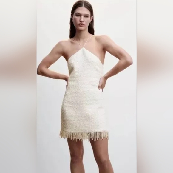NEW Jason Wu Textured Pearl Fringe Halter Dress | Wedding Dress XS - Picture 1 of 4
